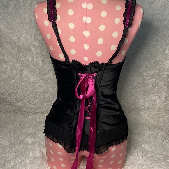Playboy black satin 2 tone pink & purple ribbon detail corset top - Picture 6 of 10